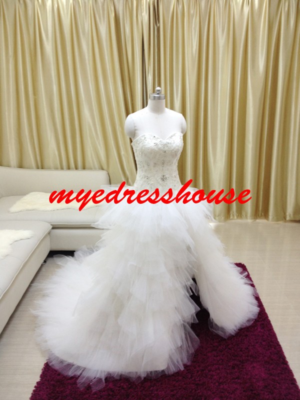 Myedresshouse Hauter Couture Crystal High Slit A-line Wedding Dress