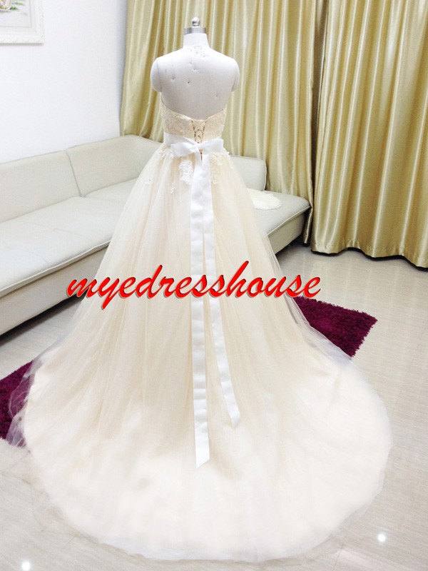 Myedresshouse Hauter Couture Champagne Soft Tulle Wedding Dress