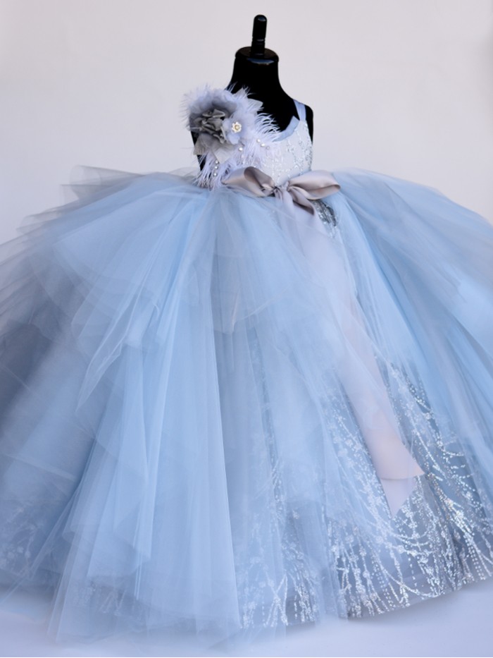 Shimmer Ice Blue Inspired By AnnaTriant Couture Luxury Childern Couture Dress