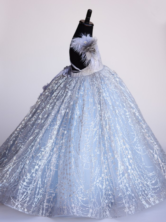 Shimmer Ice Blue Inspired By AnnaTriant Couture Luxury Childern Couture Dress